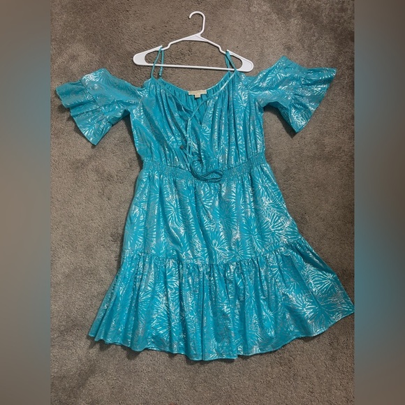 Michael Kors Light Blue Cold-Shoulder Mini Dress - Picture 2 of 9